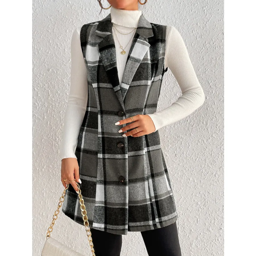 Plaid Vest Coat Button Up