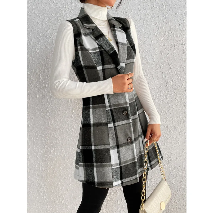 Plaid Vest Coat Button Up