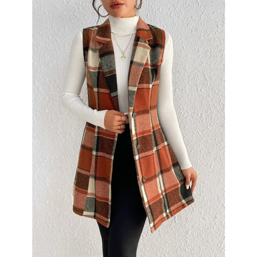 Plaid Vest Coat Button Up