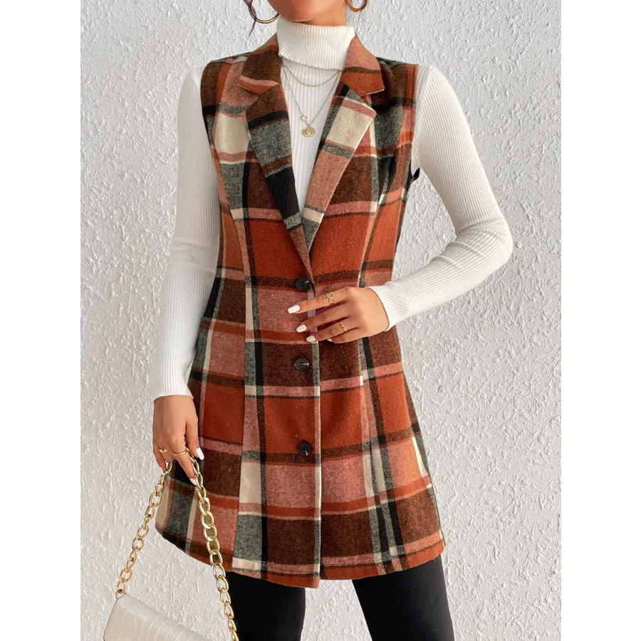 Plaid Vest Coat Button Up