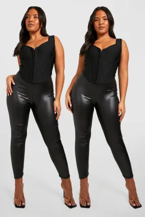 Plus Size Wet Look Leggings 2 Pack - High Waisted | boohoo