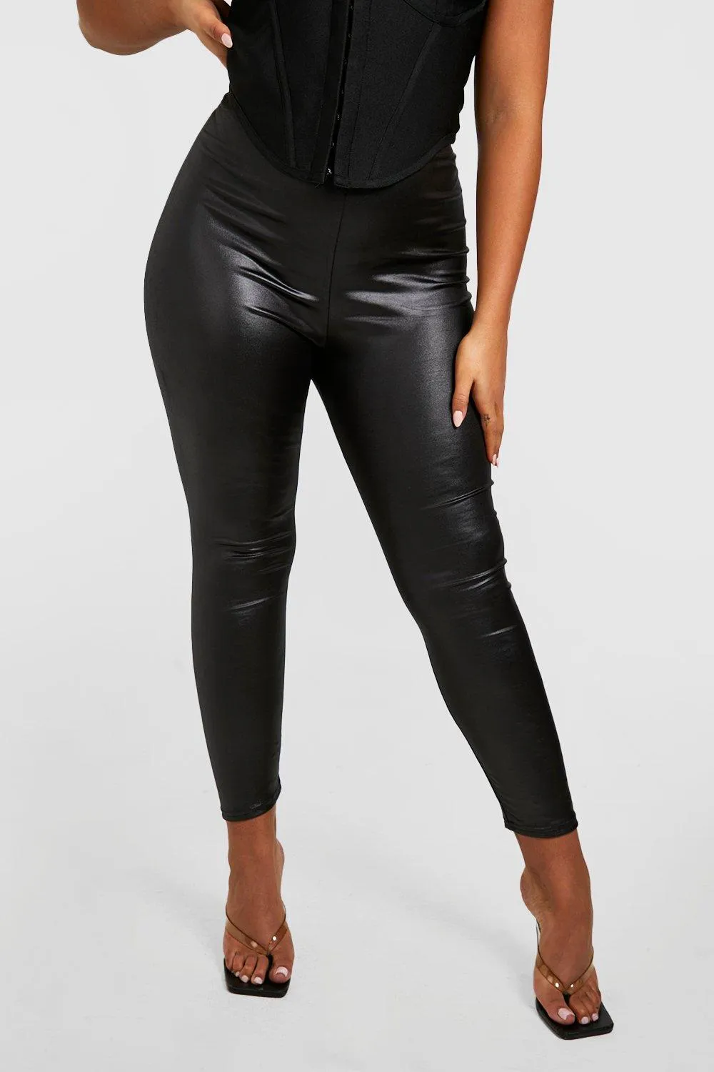 Plus Size Wet Look Leggings 2 Pack - High Waisted | boohoo