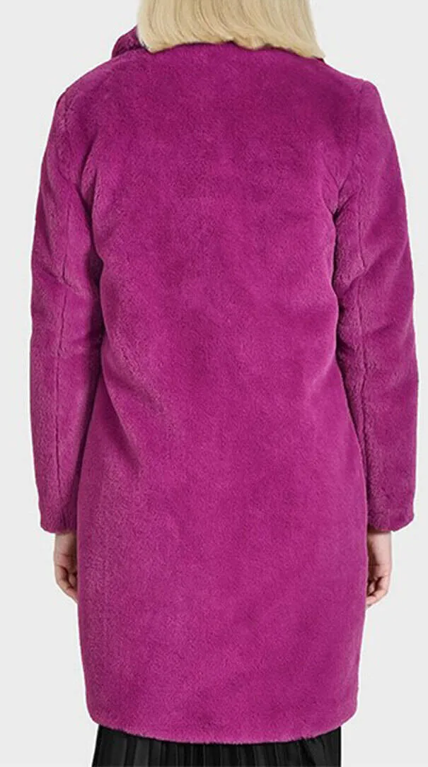 Purple Faux Shearling Coat - Long Stylish 64292