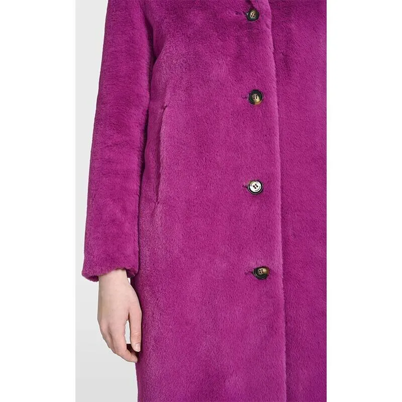 Purple Faux Shearling Coat - Long Stylish 64292