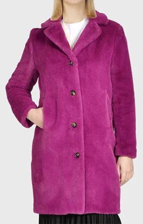 Purple Faux Shearling Coat - Long Stylish 64292