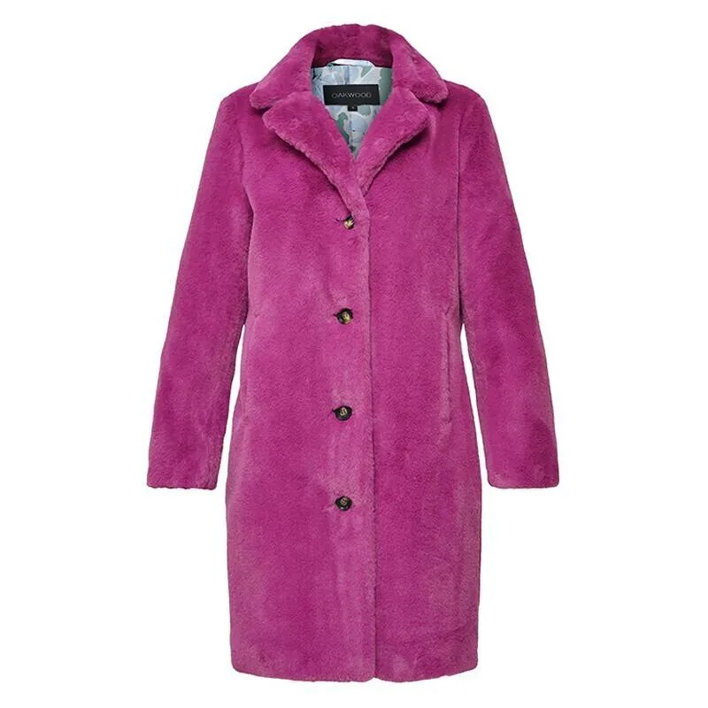 Purple Faux Shearling Coat - Long Stylish 64292