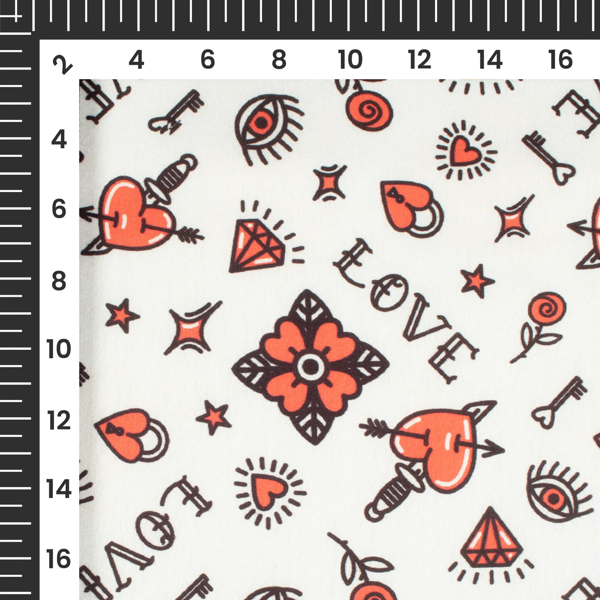 Quirky Japan Satin Fabric in Red and White Print