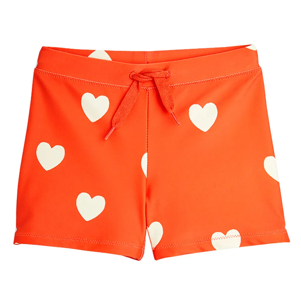 Red Hearts Swim Shorts for Kids by Mini Rodini