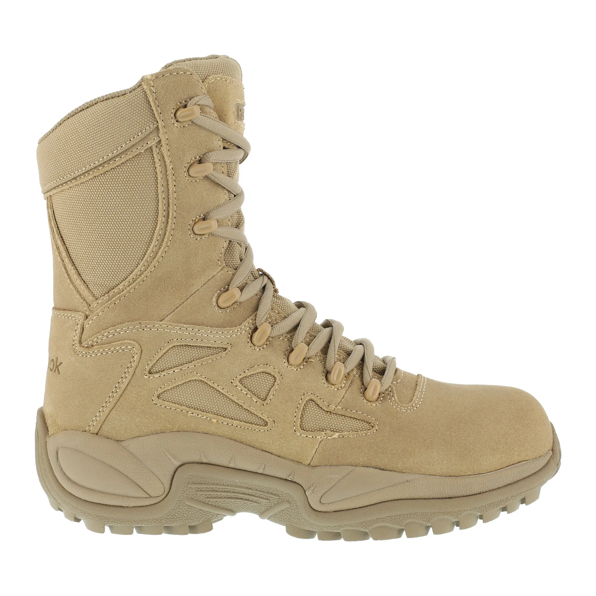 Reebok Men's Military Boots Desert Tan Leather Rapid Response 8-inch Zip