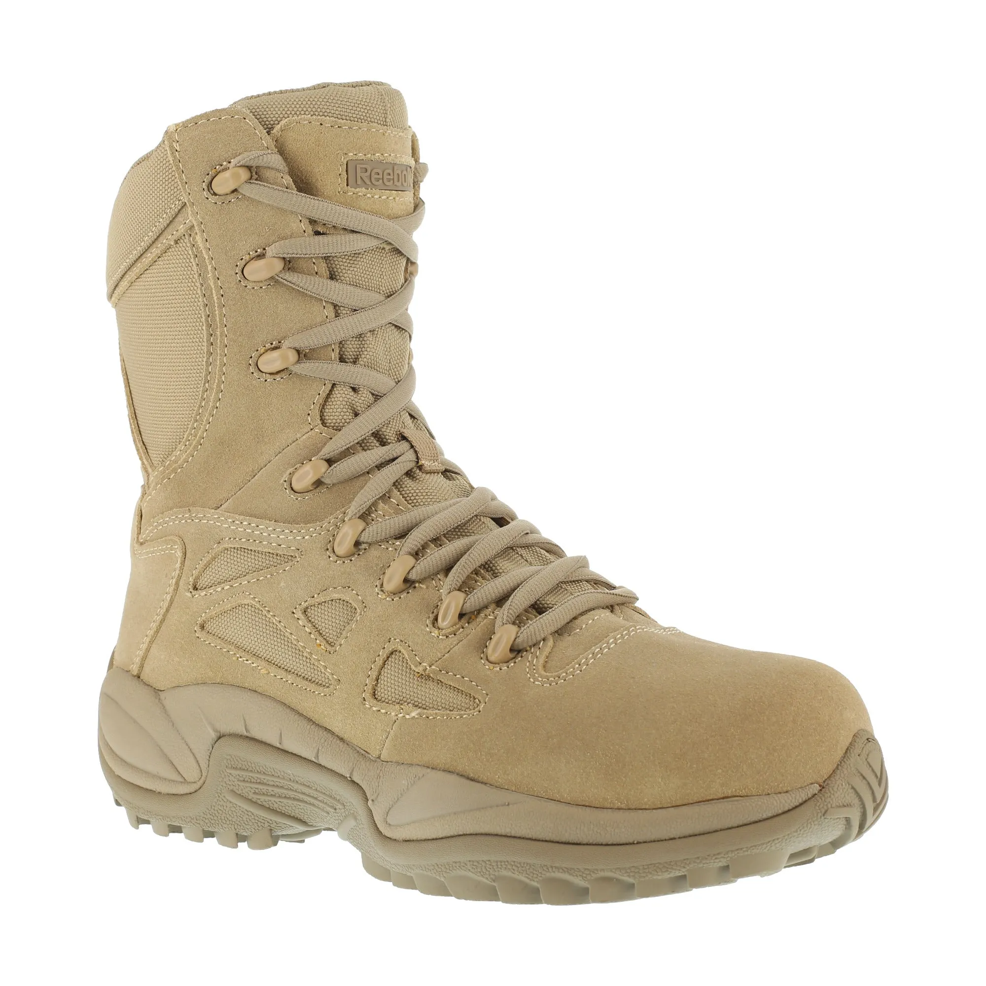 Reebok Men's Military Boots Desert Tan Leather Rapid Response 8-inch Zip