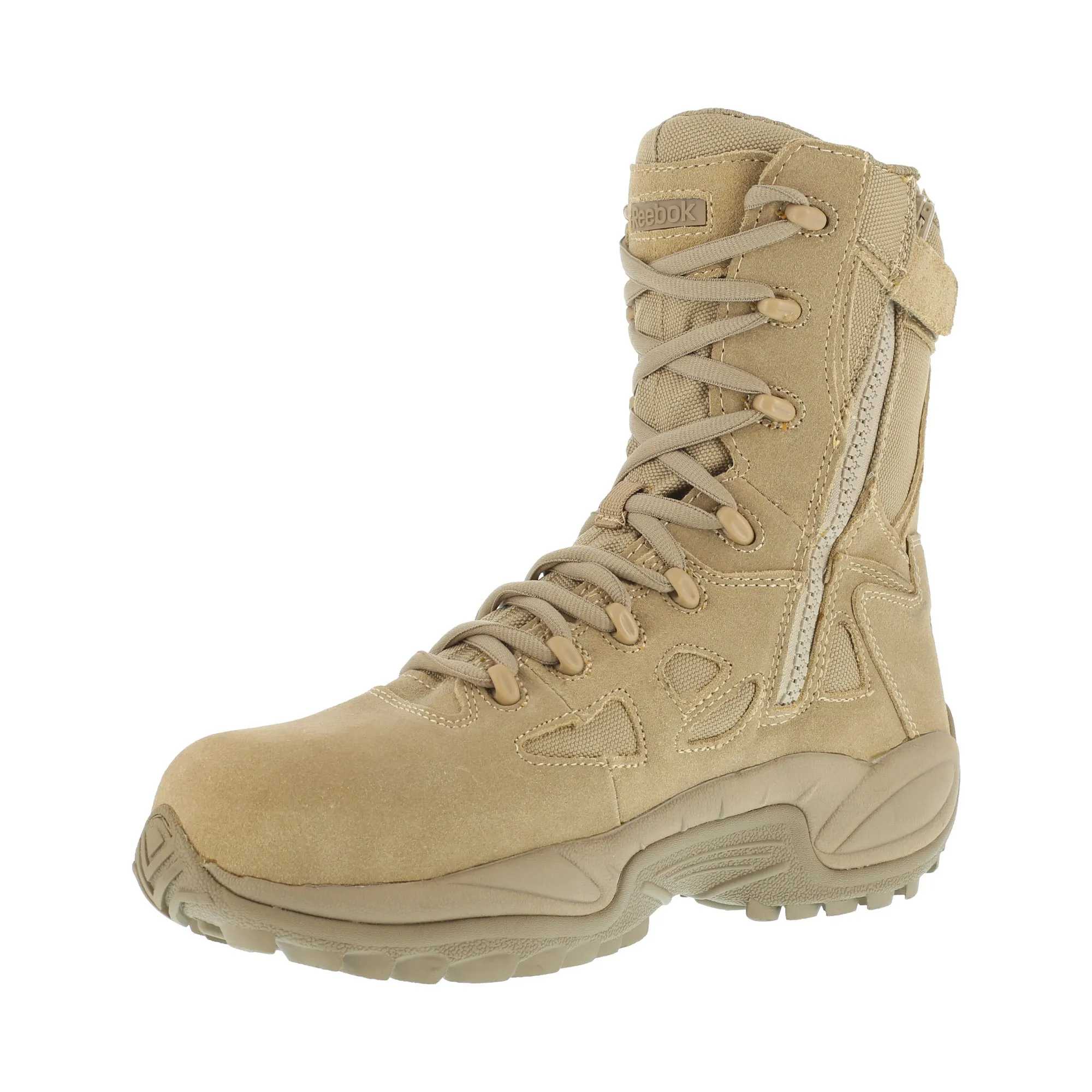 Reebok Men's Military Boots Desert Tan Leather Rapid Response 8-inch Zip