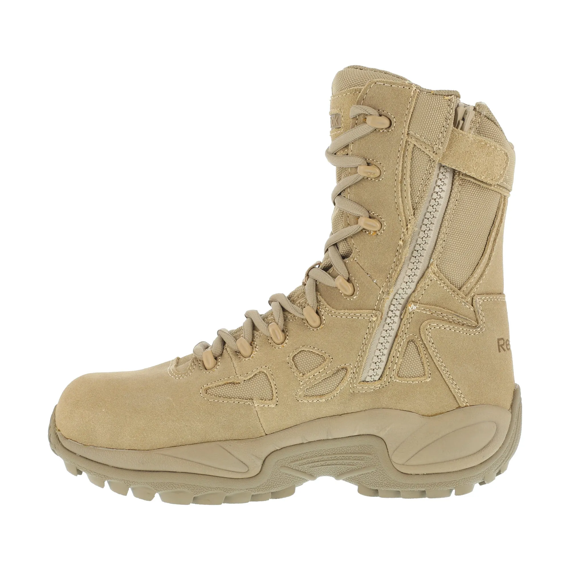 Reebok Men's Military Boots Desert Tan Leather Rapid Response 8-inch Zip