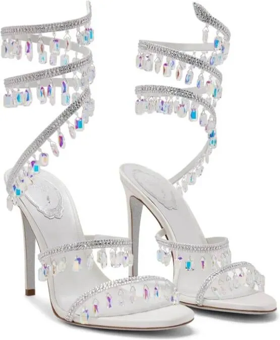 René Caovilla White Chandelier 105mm Crystal Embellished Sandals