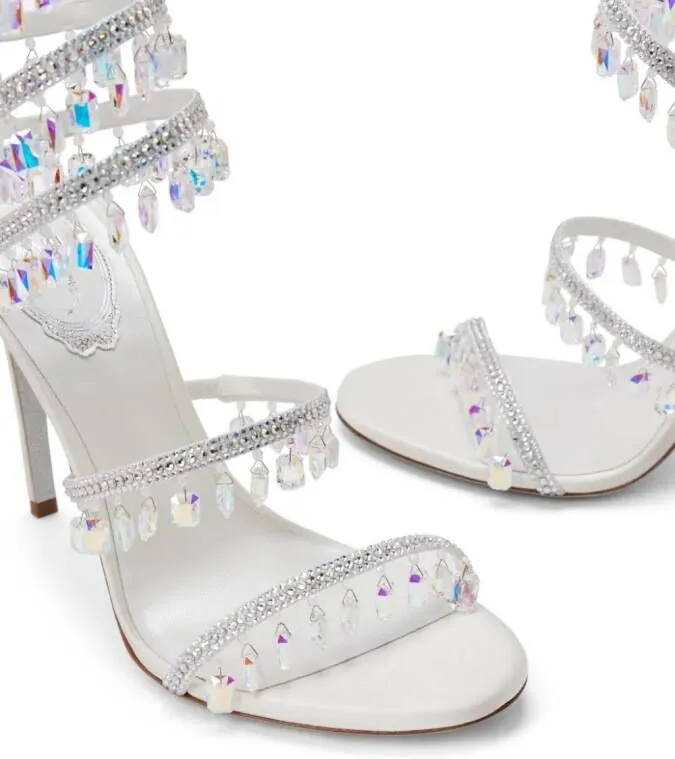 René Caovilla White Chandelier 105mm Crystal Embellished Sandals