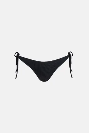 Ribbed High Cut Black Bikini Bottom with Side Ties