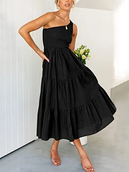 Robe Maxi Taille Haute Sans Manches Une paule