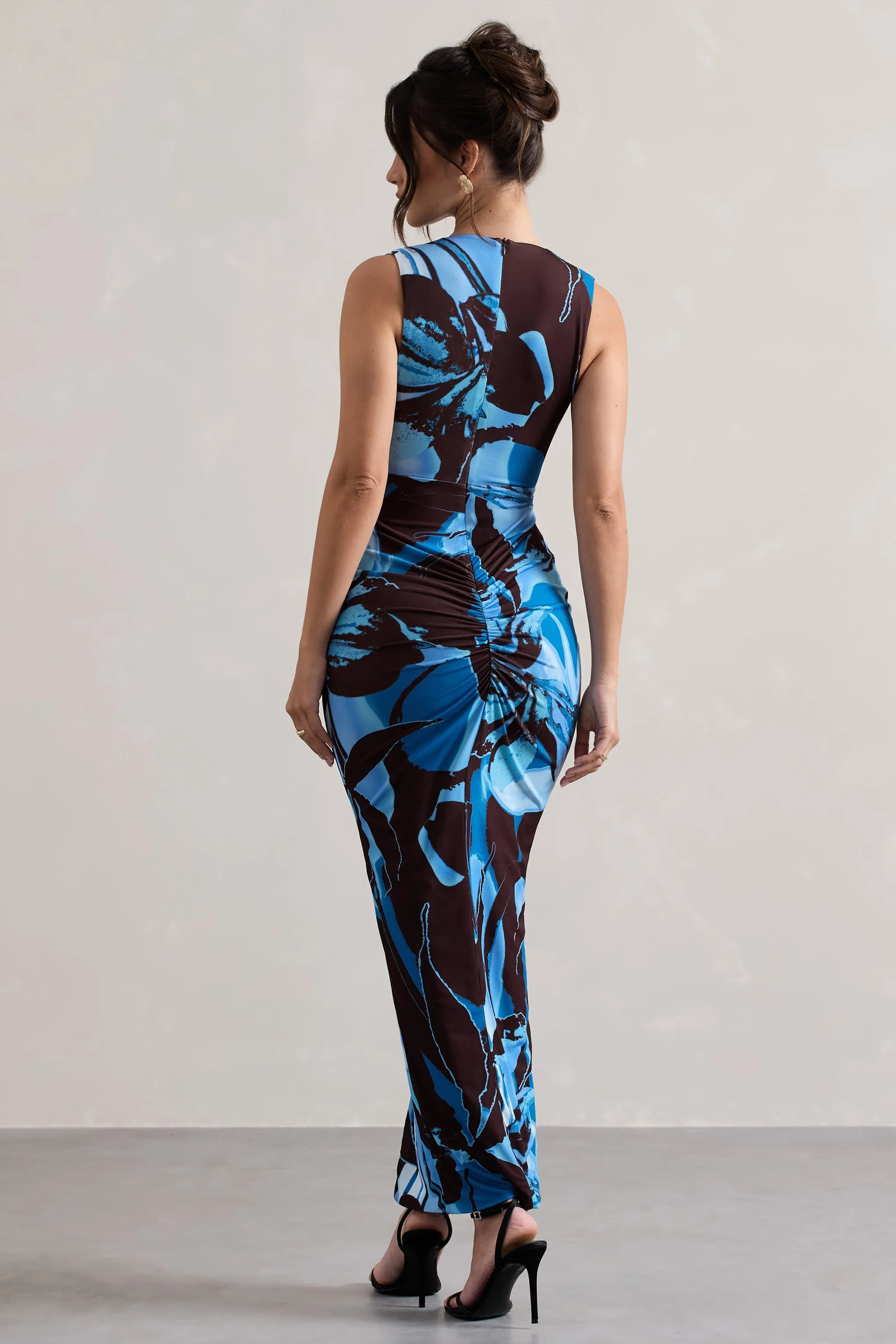 Santana Floral Print Plunge Neck Split Maxi Dress With Knot Detail