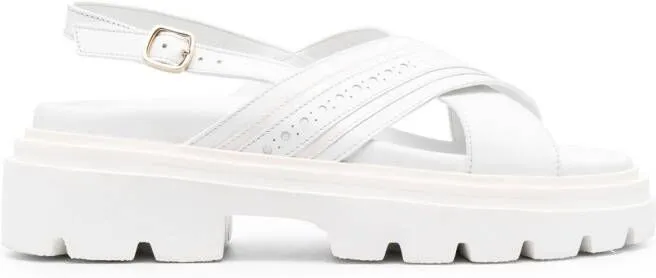 Santoni Logo Embossed Chunky Leather Sandals White