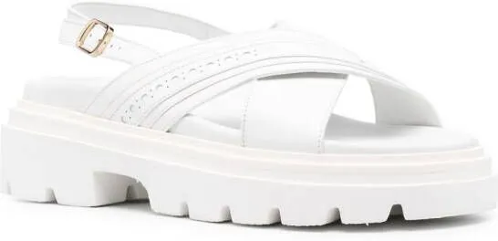 Santoni Logo Embossed Chunky Leather Sandals White