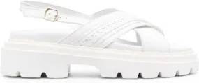 Santoni Logo Embossed Chunky Leather Sandals White