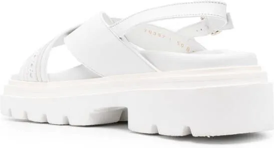 Santoni Logo Embossed Chunky Leather Sandals White