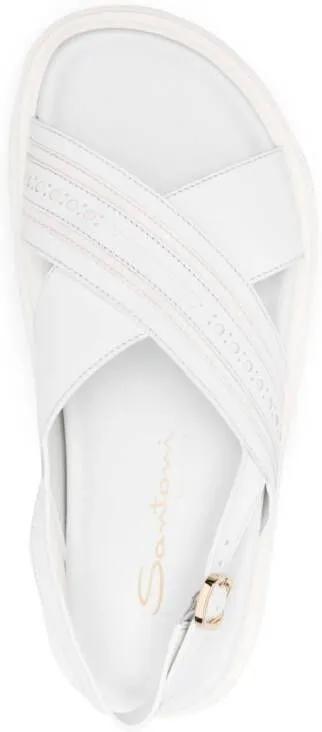 Santoni Logo Embossed Chunky Leather Sandals White