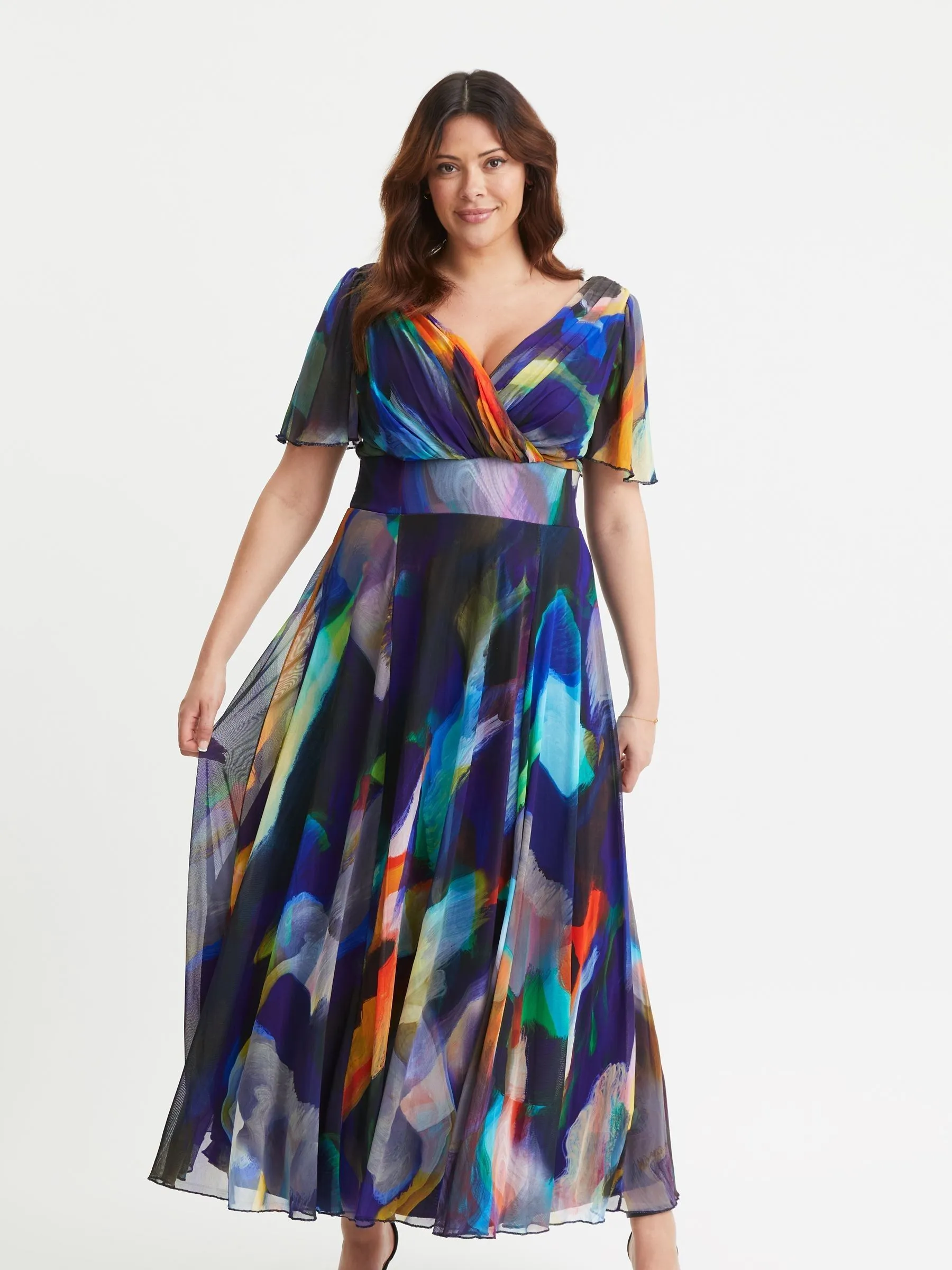 Scarlett & Jo multi Curve Isabelle Angel Sleeve Maxi Dress