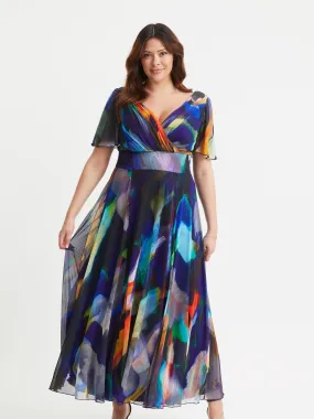 Scarlett & Jo multi Curve Isabelle Angel Sleeve Maxi Dress