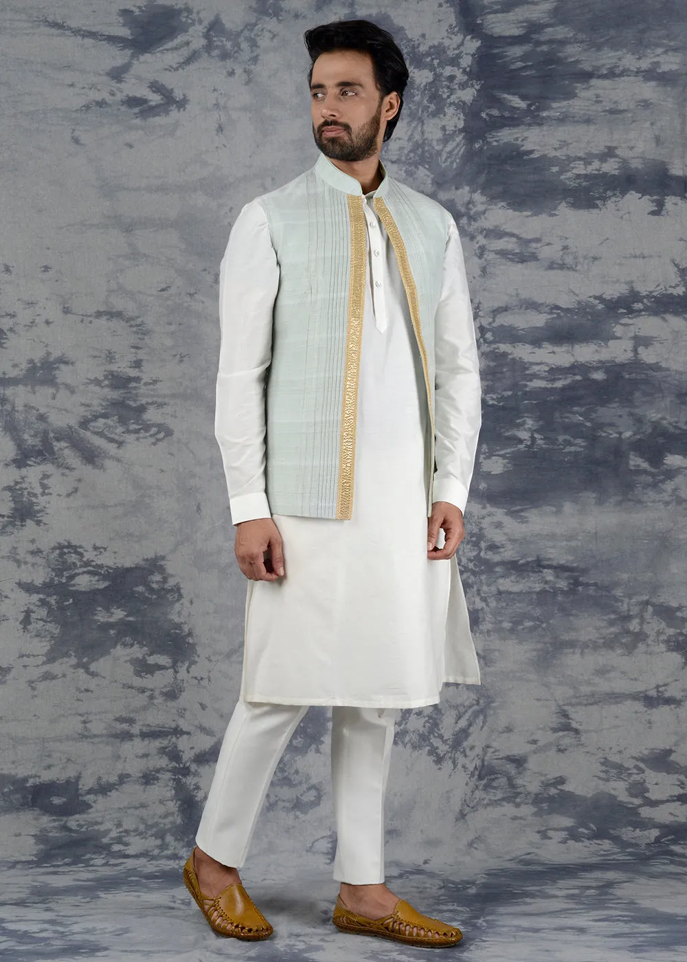 Sea Green Bandhgala Jacket by Siddhesh Chauhan