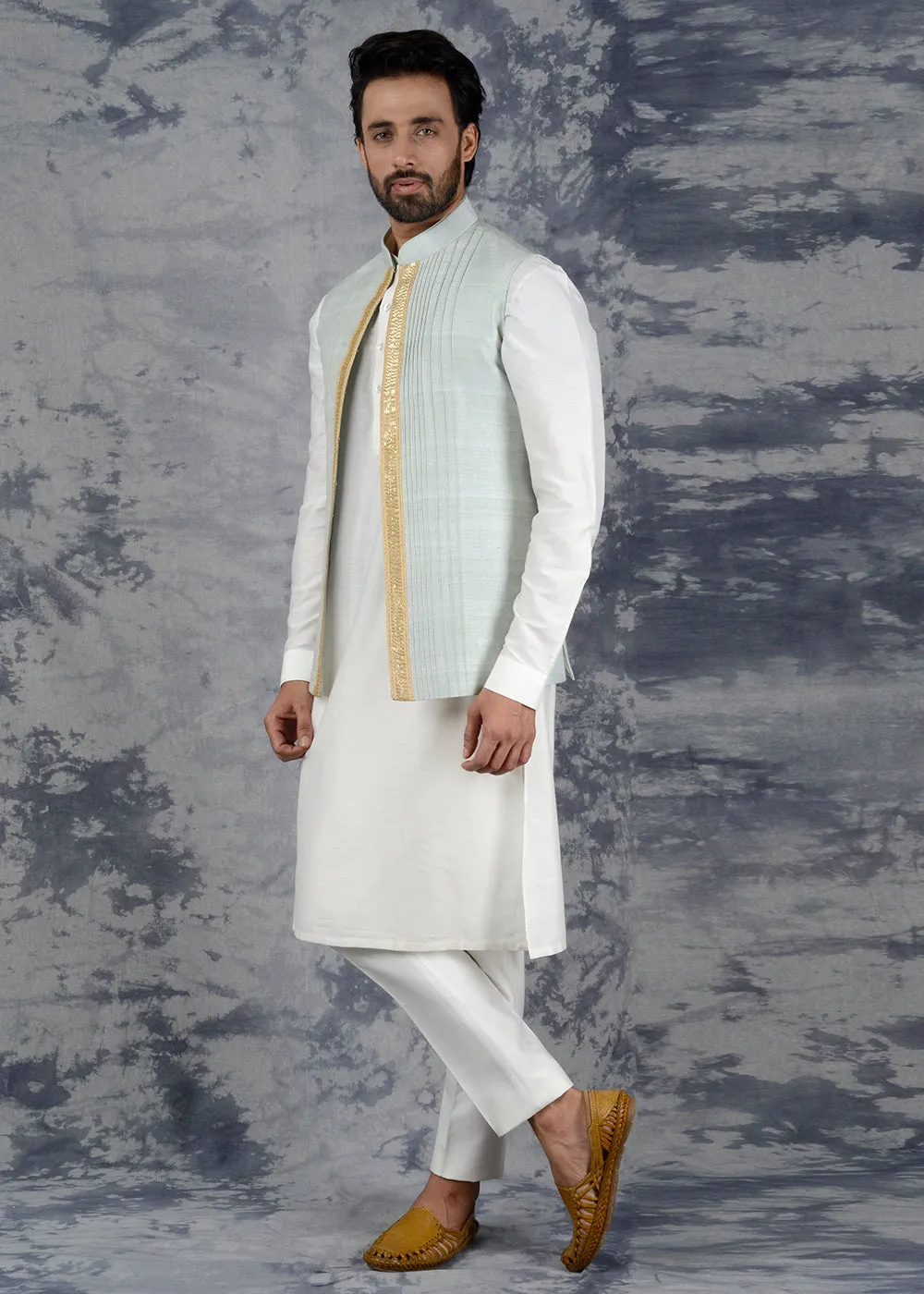 Sea Green Bandhgala Jacket by Siddhesh Chauhan