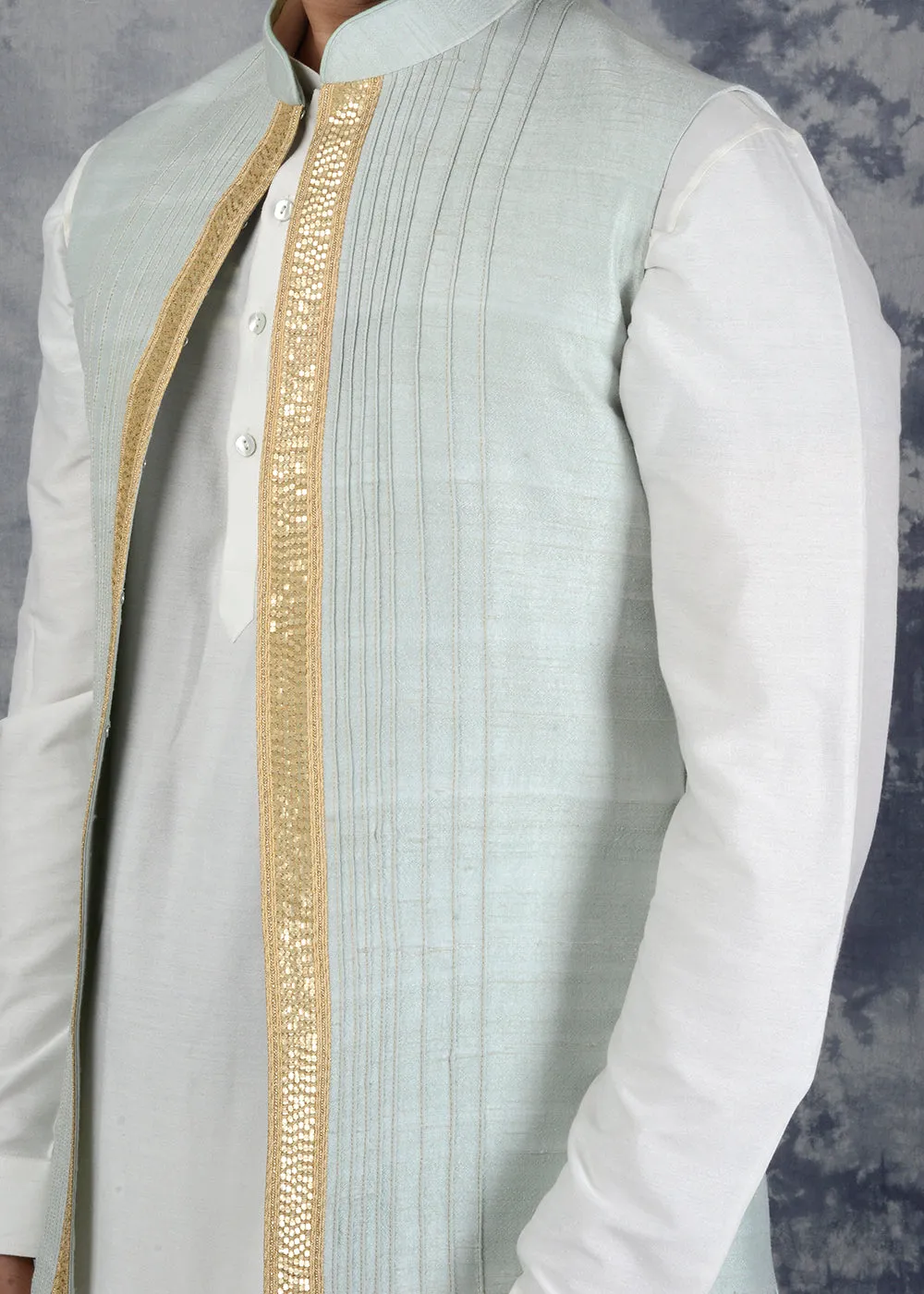 Sea Green Bandhgala Jacket by Siddhesh Chauhan