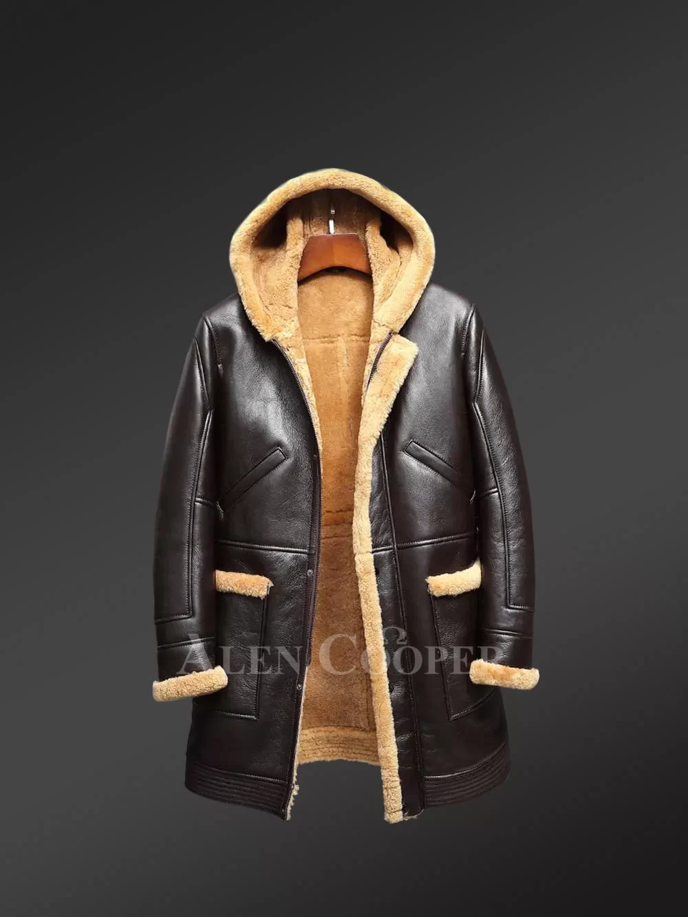 Shearling Coat for Men with Hood