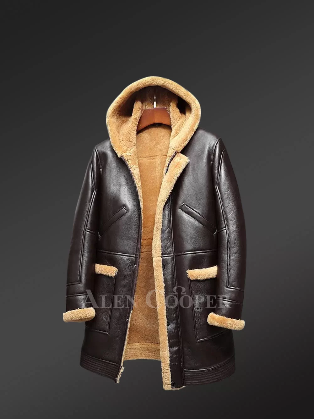 Shearling Coat for Men with Hood