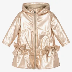 Shimmering Gold Bow Hooded Coat for Girls