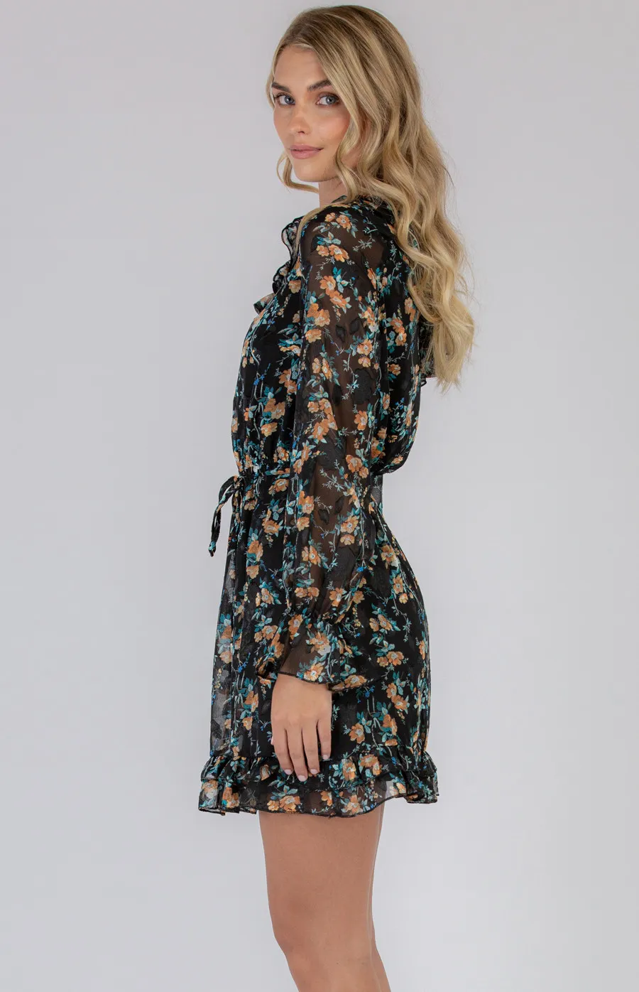 Single Off Shoulder Floral Textured Dress