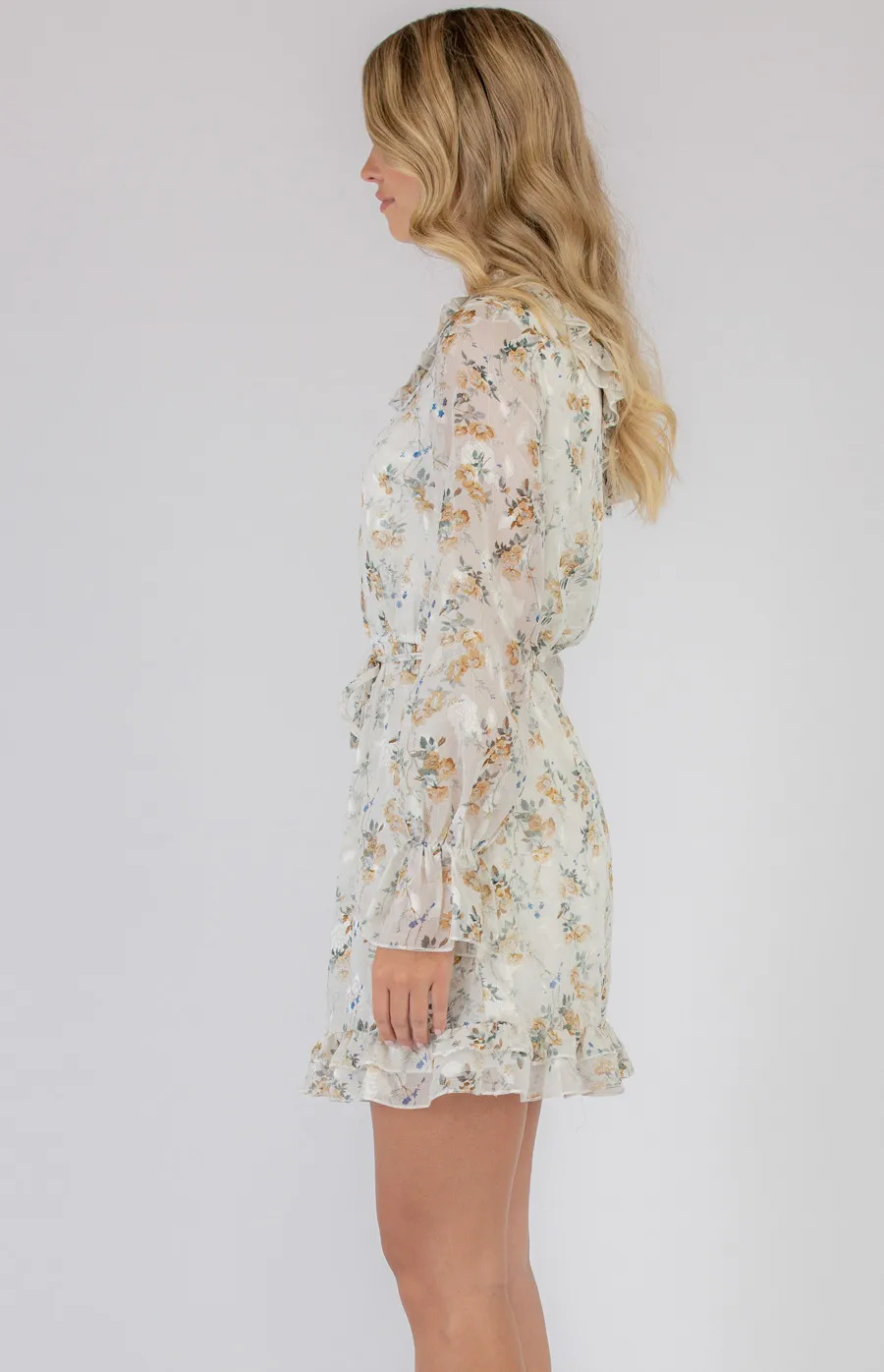 Single Off Shoulder Floral Textured Dress