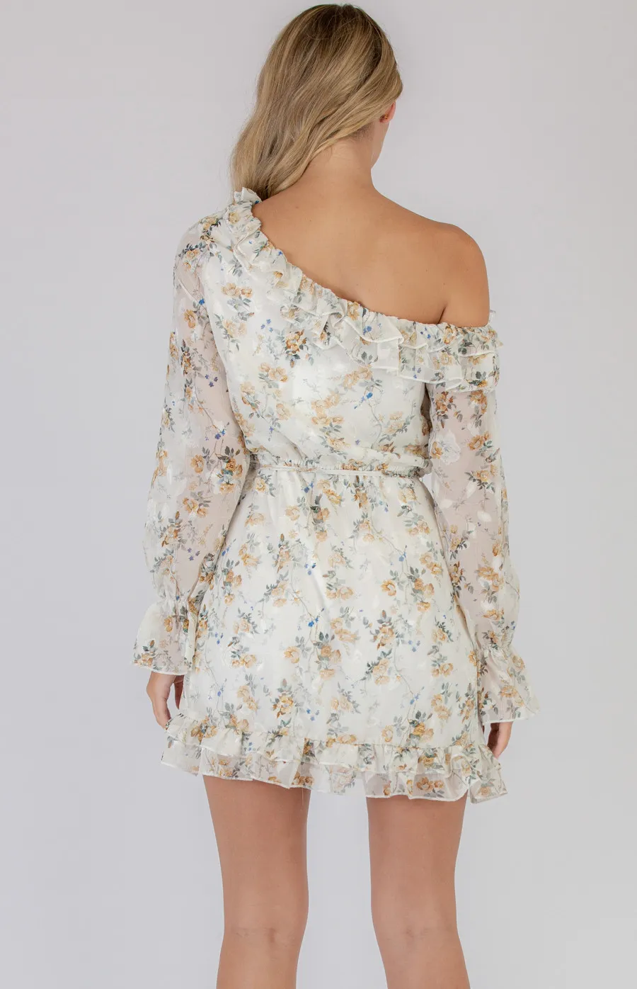 Single Off Shoulder Floral Textured Dress