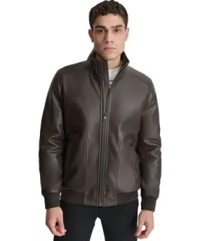 Smooth Faux-Leather Bomber Jacket