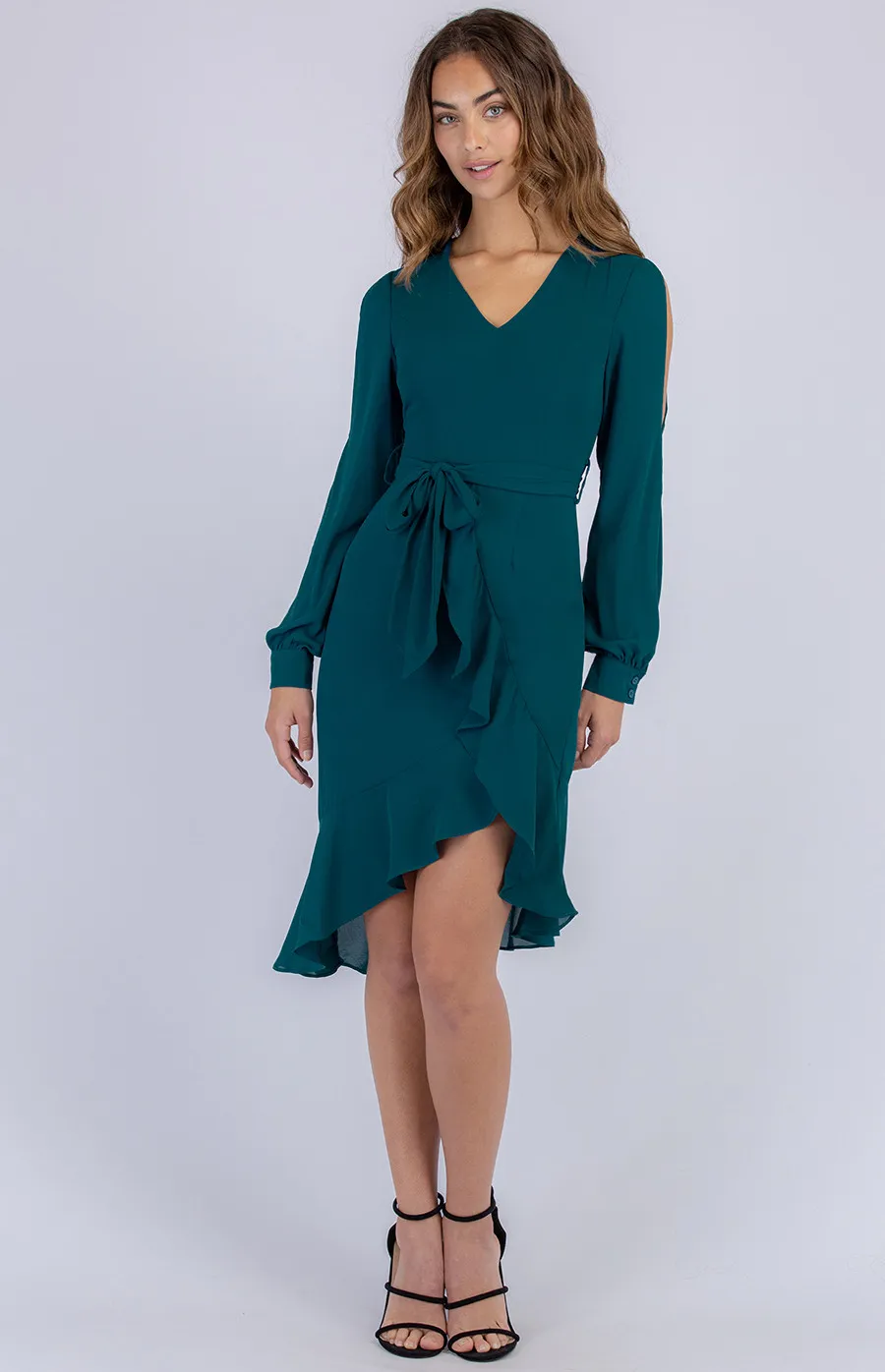 Split Sleeve Dress with Asymmetric Hemline