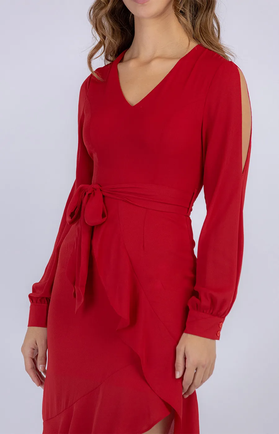 Split Sleeve Dress with Asymmetric Hemline