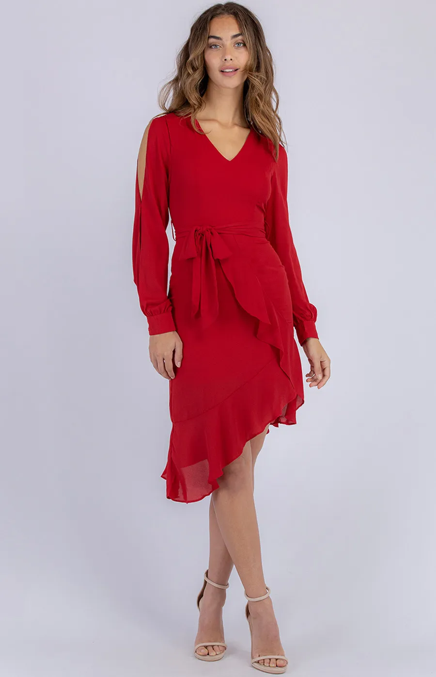 Split Sleeve Dress with Asymmetric Hemline