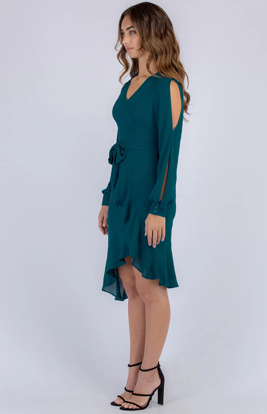 Split Sleeve Dress with Asymmetric Hemline