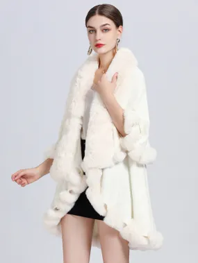 Spring Faux Fur Collar Women's Poncho Cape - Outerwear