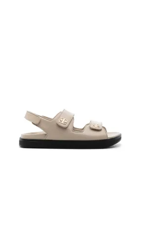 Stylish Beige Leather Sandals with 4G Plaque