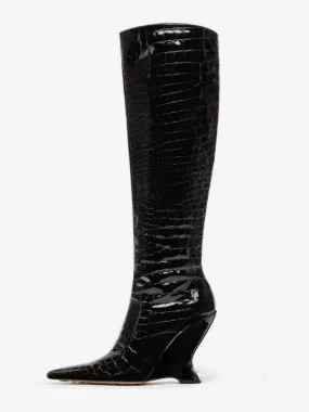 Stylish Stone Pattern Knee High Wedge Boots