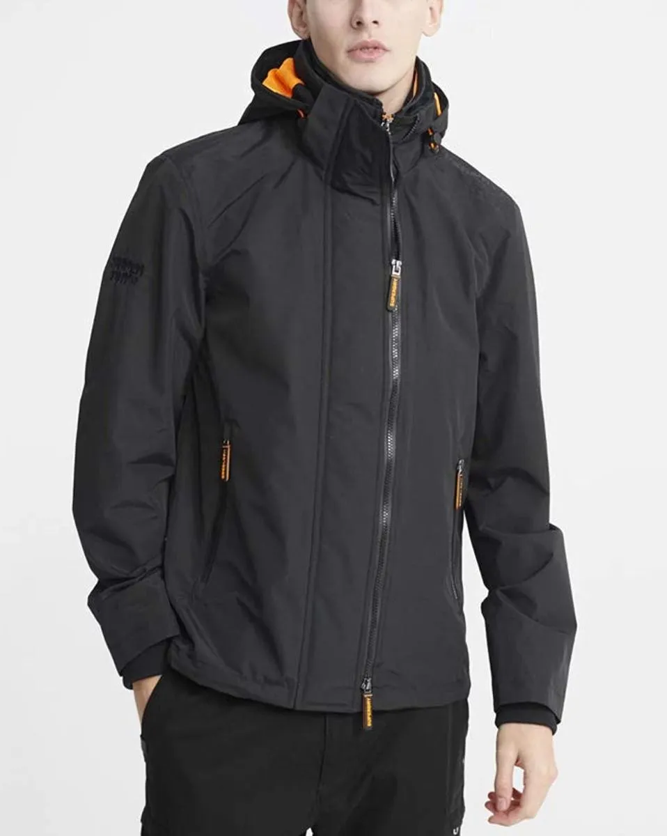 Superdry Pop Zip Hooded Tech Windcheater Jacket in Black