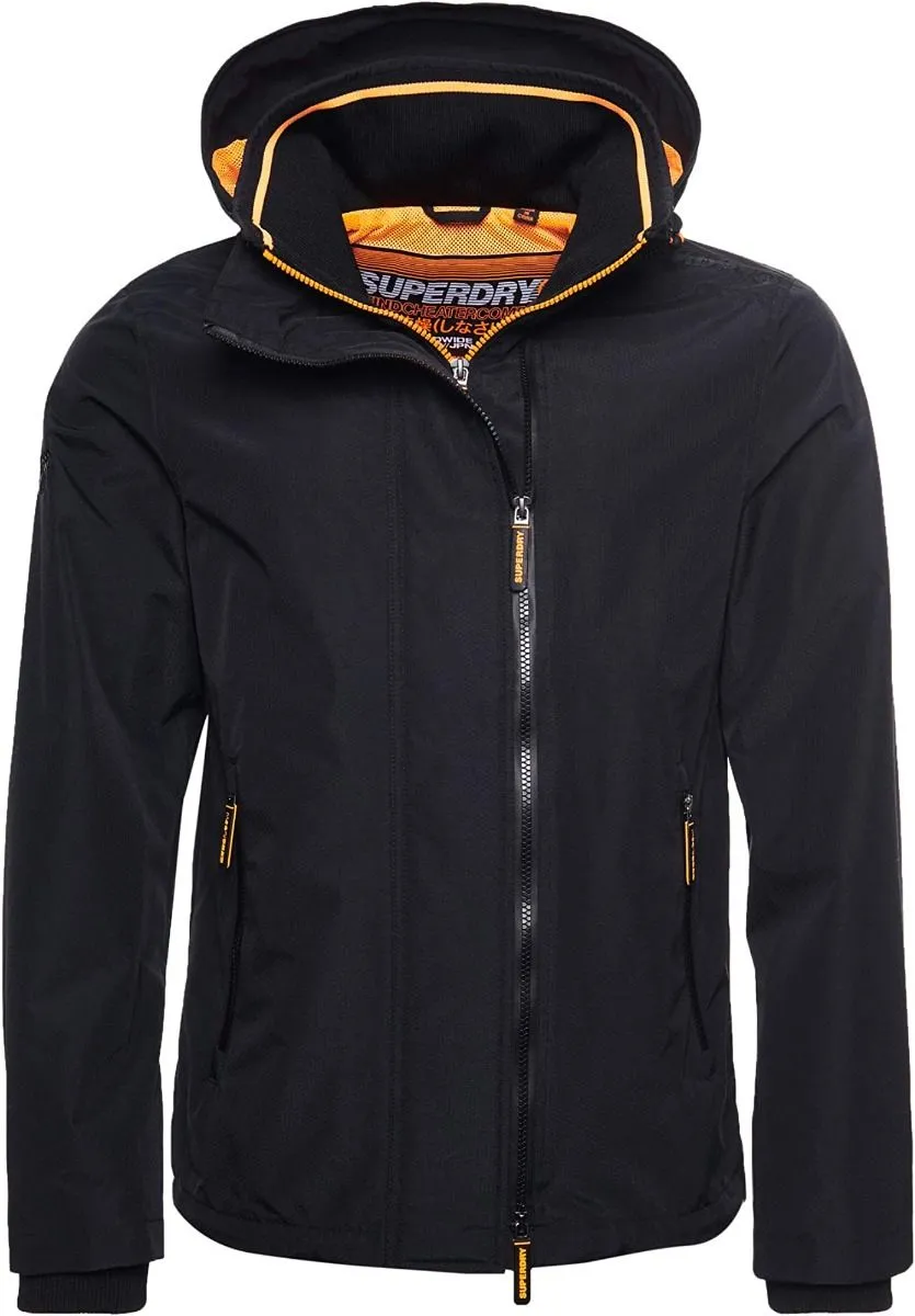 Superdry Pop Zip Hooded Tech Windcheater Jacket in Black