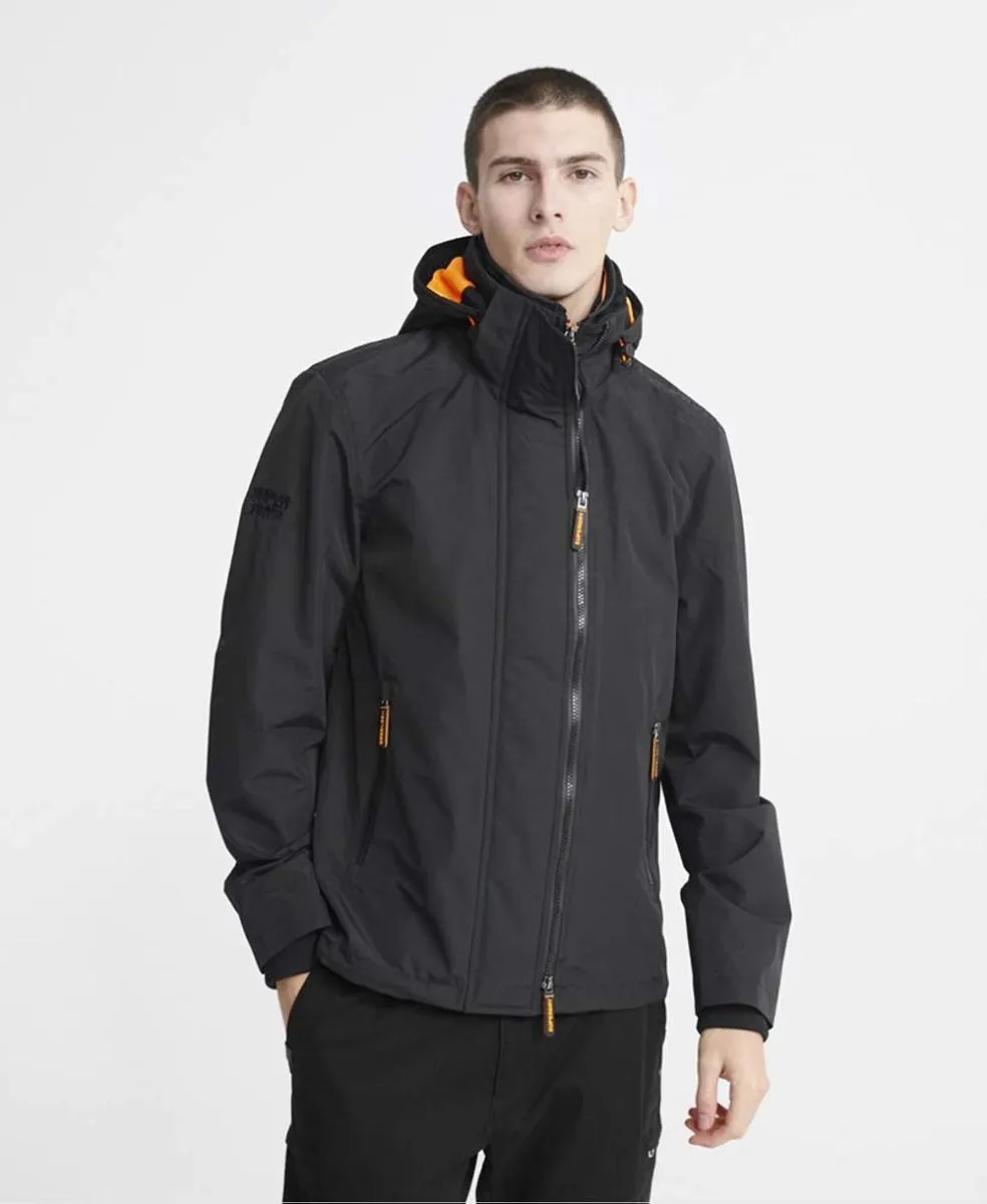 Superdry Pop Zip Hooded Tech Windcheater Jacket in Black