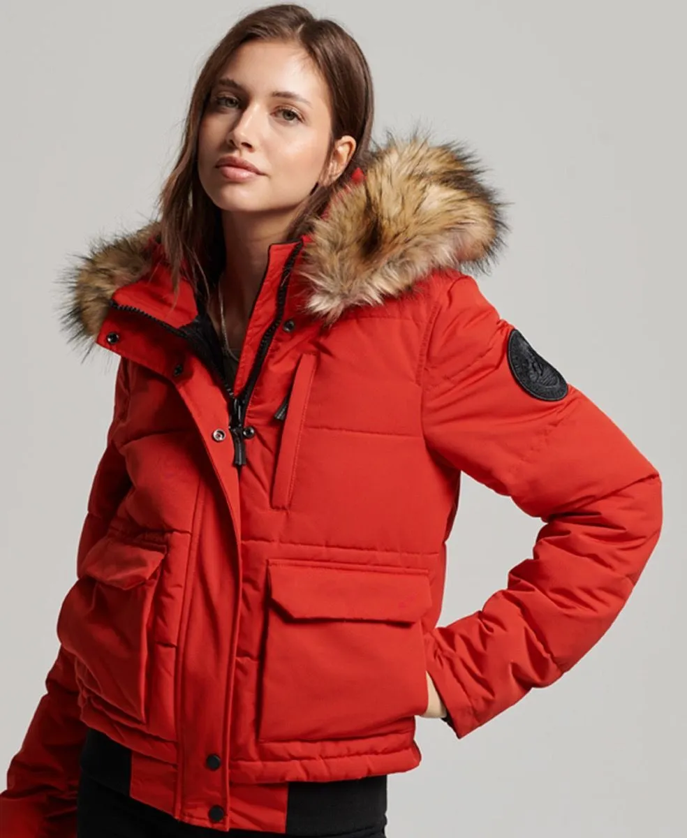 Superdry Women's Everest Faux Fur Bomber Jacket in High Risk Red