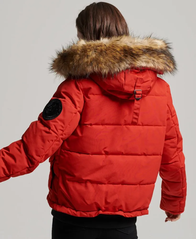 Superdry Women's Everest Faux Fur Bomber Jacket in High Risk Red